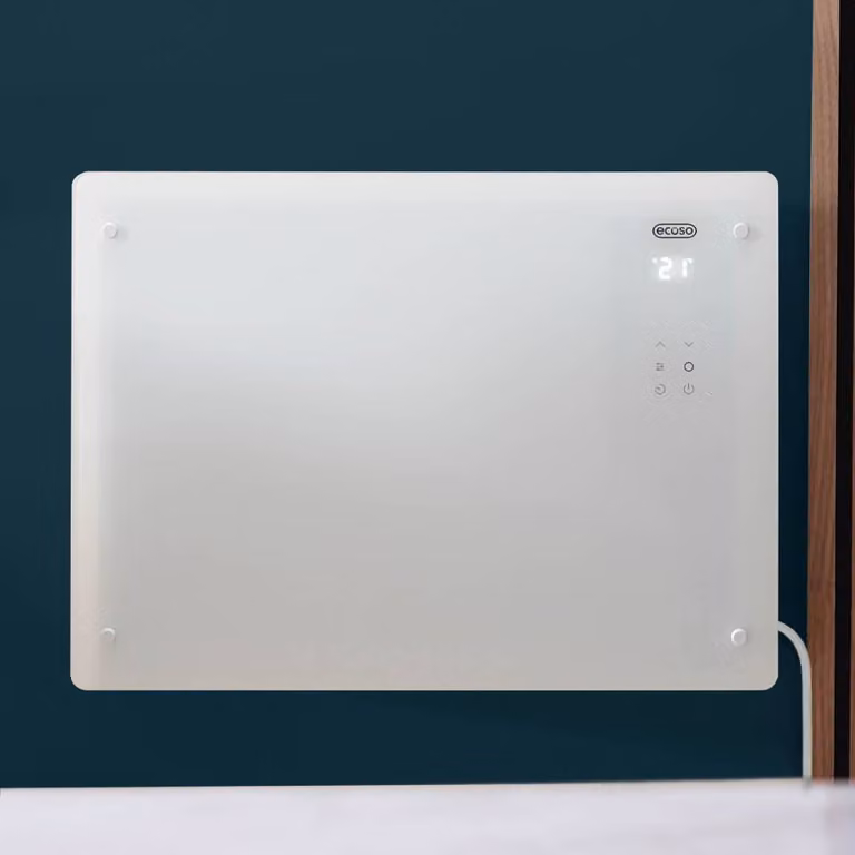 Pannello Riscaldante Smart Vetro Bianco 1500W 465x640mm - Con presa elettrica - Virtrum - ECOSO