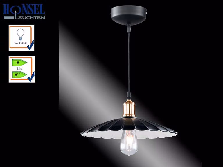 Lampada a sospensione di grande effetto SCHIRM, nera / dorata con interno bianco, diametro 35 cm