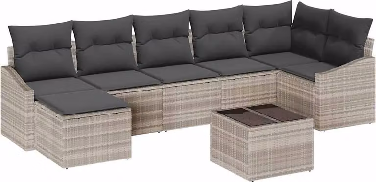 Set di divani con cuscino 8 pcs Grigio chiaro polyrattan