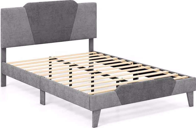 COSTWAY Letto imbottito 200 x 140 cm, letto matrimoniale con rete a doghe e testiera, struttura letto imbottita, telaio letto, letto a piattaforma per adulti e ragazzi