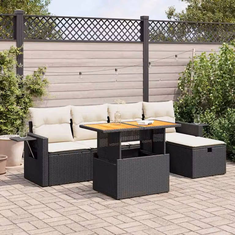 Maison Exclusive - Set da giardino 6 pezzi con cuscini in polyrattan nero