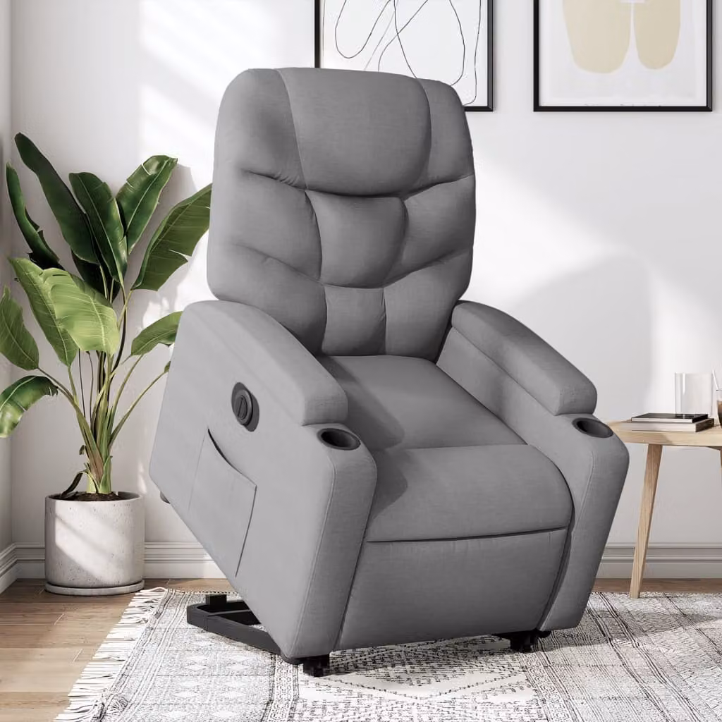 Poltrona Reclinante Alzapersona Elettrica vidaXL in Tessuto Grigio Chiaro – 1