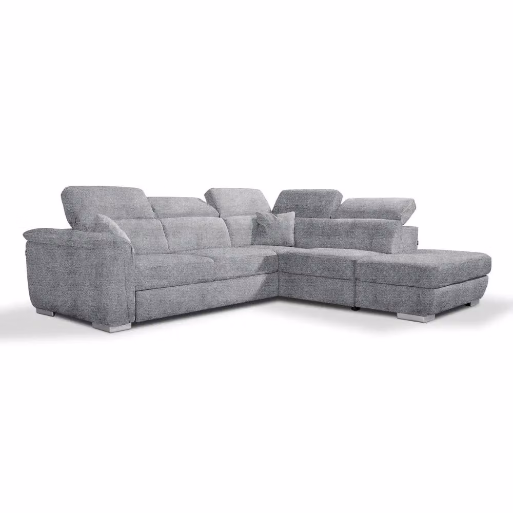 Divano angolare Carovigno con letto e pouff contenitore, penisola destra, tessuto teddy Arizona 101 grigio, L: 270 cm, P: 174 cm, H: 75 cm – 2