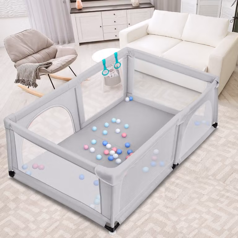 Costway Centro attività portatile e pieghevole per bambini con cancello extra large e rete traspirante, Grigio