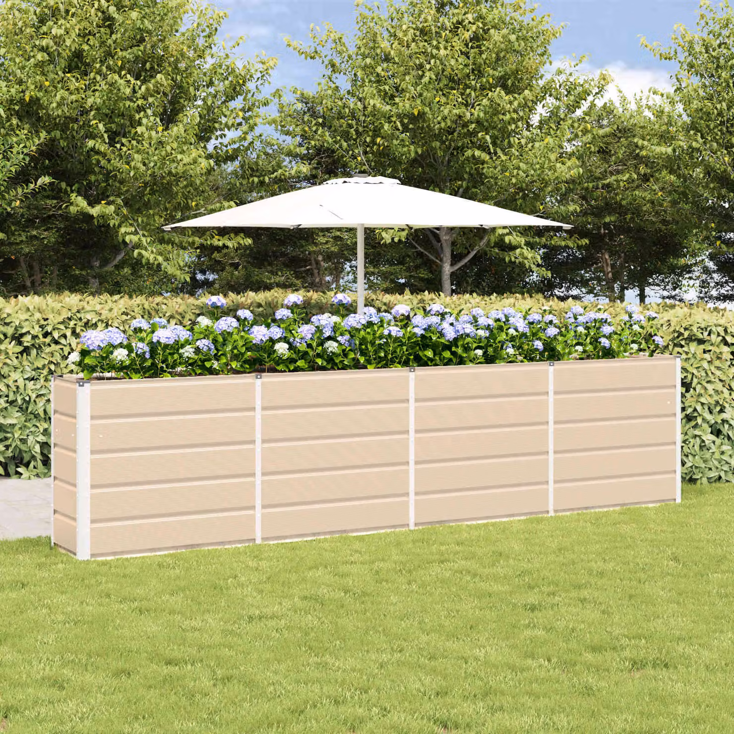 Fioriera vidaXL in acciaio e plastica, colore beige/bianco, L: 320 cm, P: 40 cm, H: 75 cm