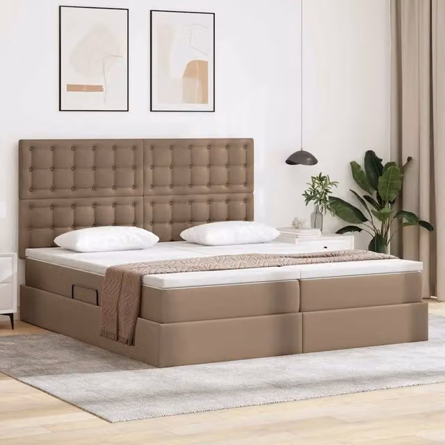 Letto con contenitore e illuminazione LED vidaXL in ecopelle beige, L/P/H: 200 x 200 x 128 cm – 1