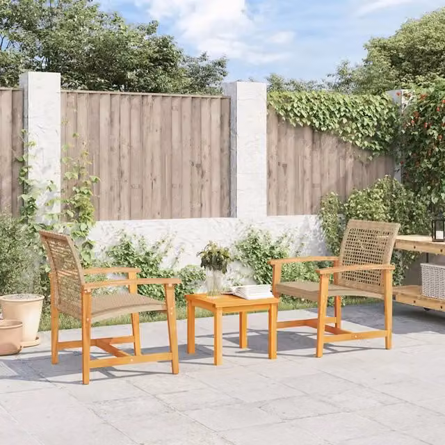 Set da Bistrot da Giardino 3 Pezzi in Polyrattan e Legno di Acacia Beige e Marrone