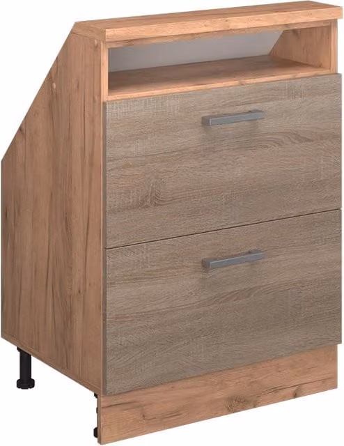 Mobile sottotetto Rion Vicco in Sonoma/Rovere dorato con 2 cassetti e ripiani aperti L: 60 cm, P: 46 cm, H: 83,8 cm