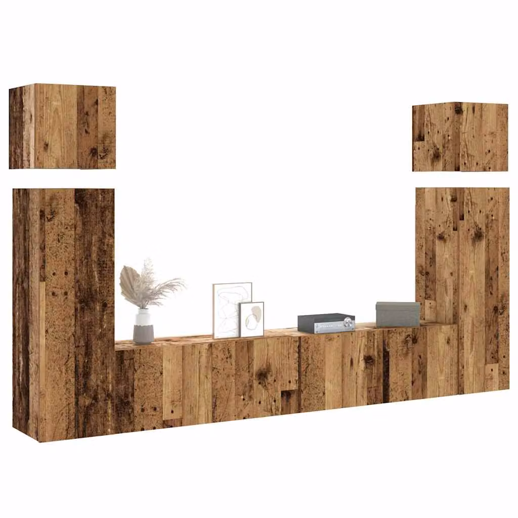 Set Mobile TV vidaXL 8 Pezzi da Parete in Legno Antico Marrone con Compartimenti Media per il Tuo Soggiorno L/P/H: 80 x 30 x 30 cm