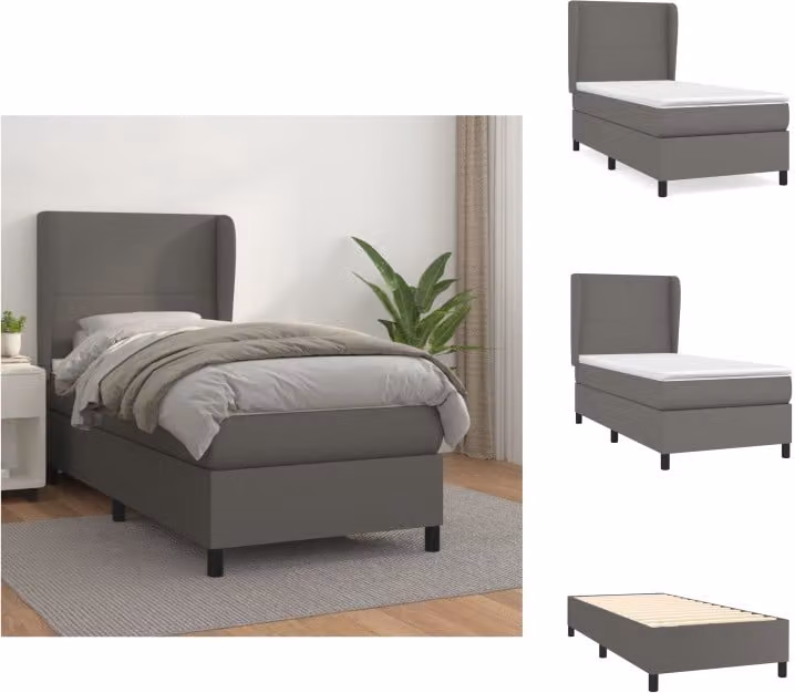 vidaXL Letto a molle con materasso grigio 90x200 cm in Pelle finta - Letti & strutture letto