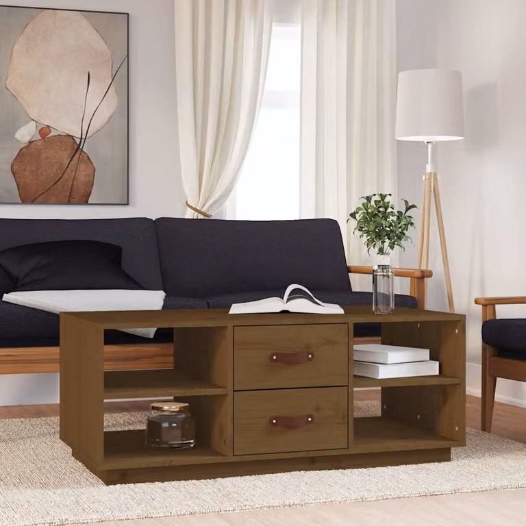 vidaXL Tavolino da Salotto Moderno in Legno di Pino Marrone L: 100 cm, P: 50 cm, H: 41 cm