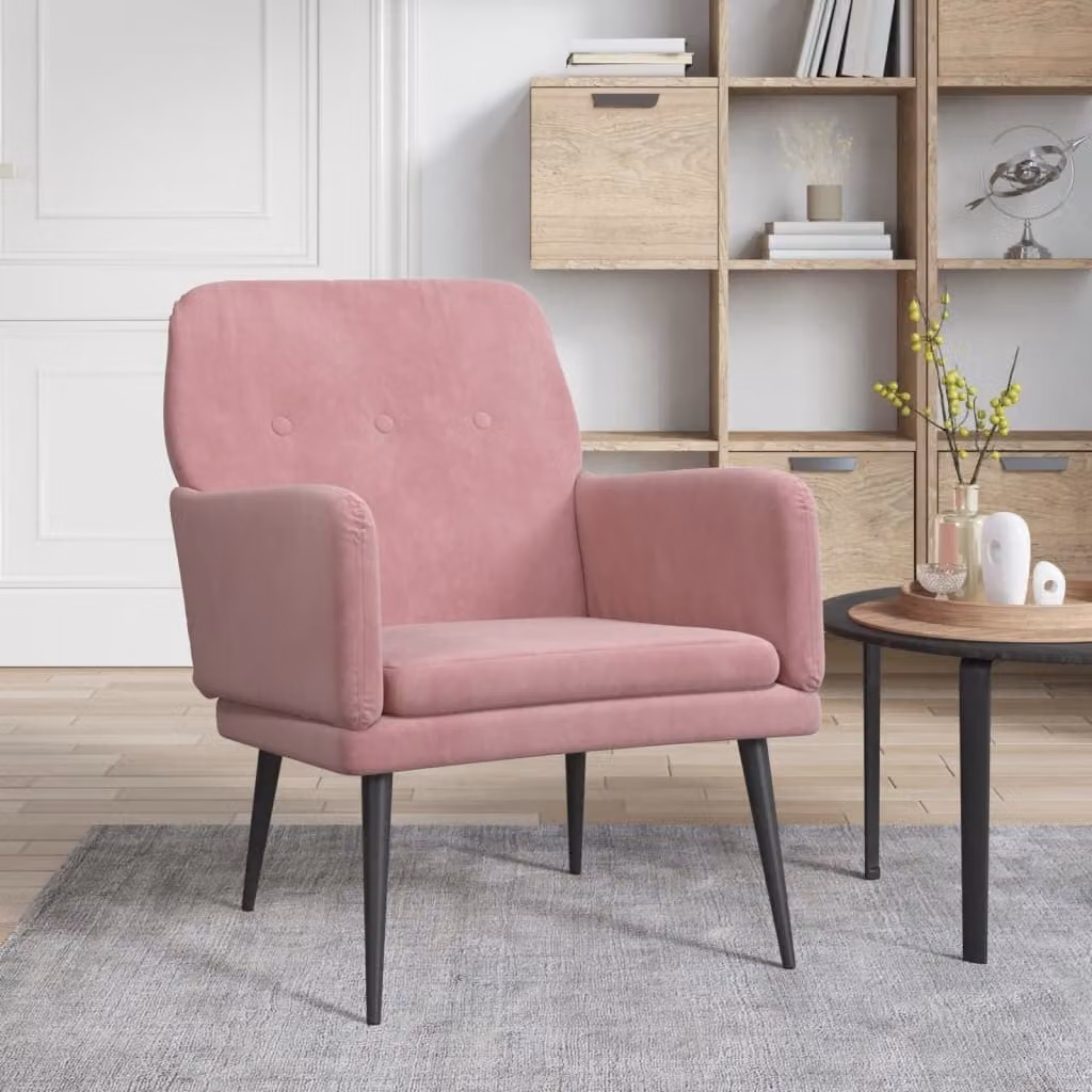Poltrona relax moderna vidaXL in velluto rosa con braccioli e struttura in metallo L/P/H: 62 x 79 x 79 cm