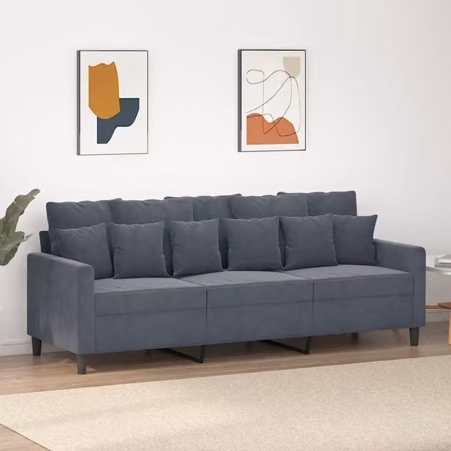 Divano a 3 Posti-Sofa 3 Posti Grigio Scuro 180 cm in Velluto 714489