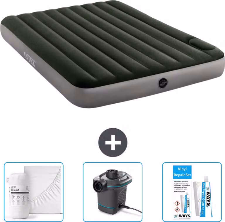 Letto gonfiabile Intex - 2 persone - 152 x 203 x 25 cm - verde - lenzuolo - pompa e kit di riparazione