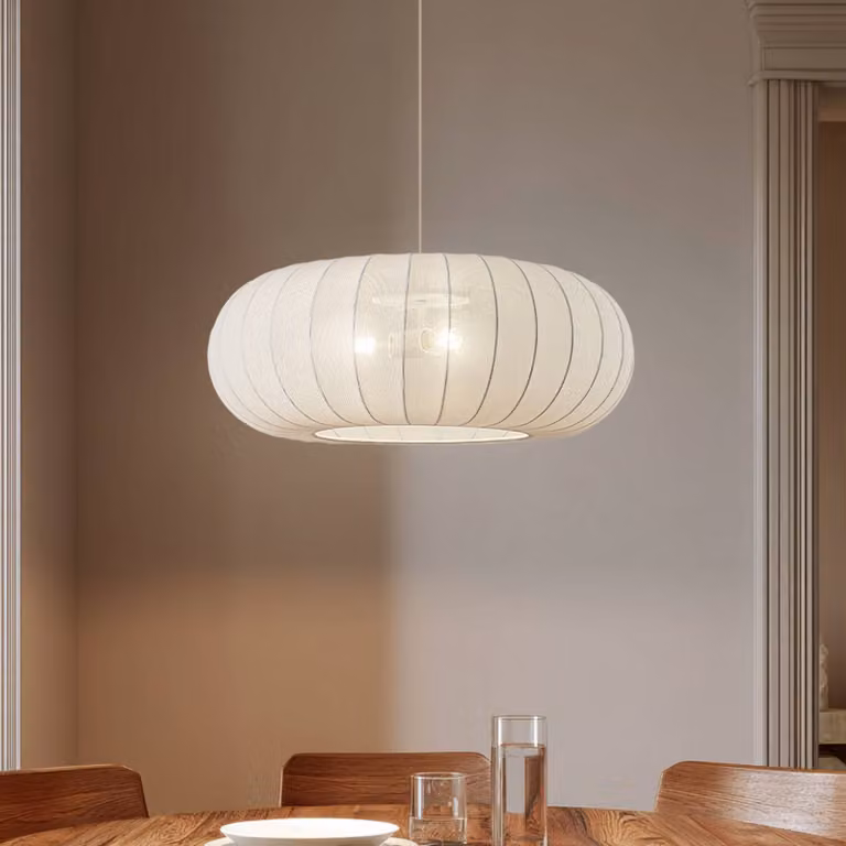 Lampada a sospensione Helin Lindby, dimmerabile, Bianco / Opale, Soggiorno / Sala da pranzo, Tessuto / Stoffa / Seta, Scandinavo, Lampada a sospensione