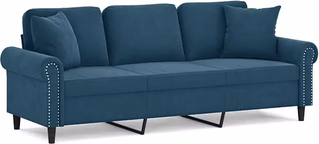 Divano | Divano da soggiorno | Sofa a 3 Posti con Cuscini Blu 180 cm in Velluto