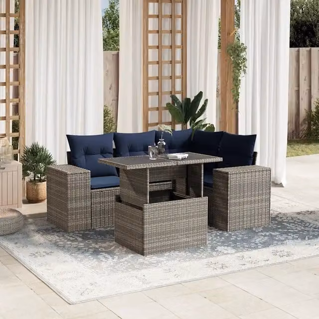 Set Divani da Giardino 5 pz con Cuscini Grigio in Polyrattan 3269141