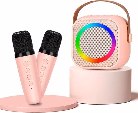 Pacchetto karaoke con due microfoni wireless - altoparlanti Bluetooth portatili con luce LED da discoteca - Mini kit da DJ per feste e compleanni