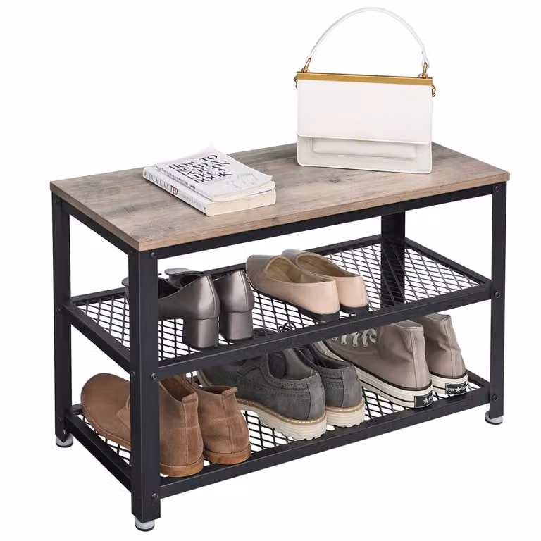 Panca Portascarpe in Stile Industriale, Greige + Nero