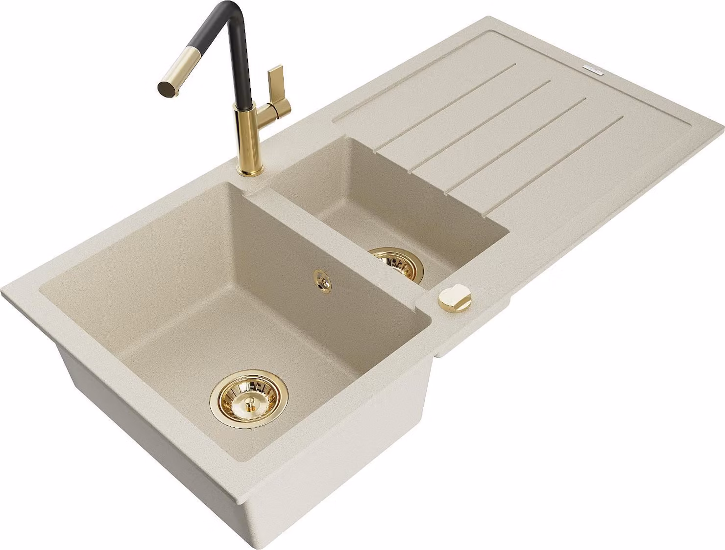 Mexen Andres lavello in granito 1,5 vasca con gocciolatoio e miscelatore cucina Flora, beige - 6515-69-670401-57-G
