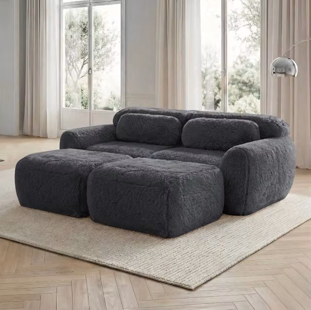 Divano modulare 204.0x179.0x73.0 cm senza montaggio in peluche grigio
