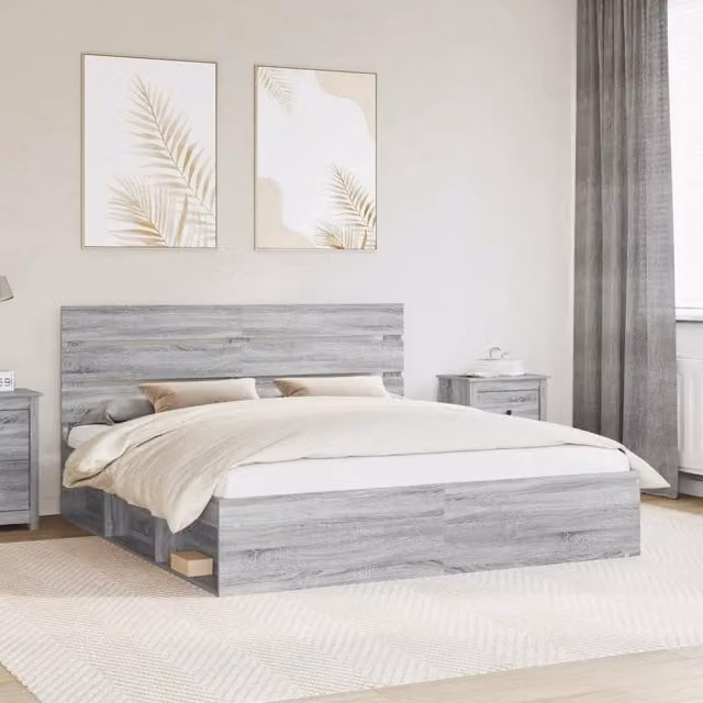 Struttura del letto-Giroletto Grigio Sonoma 180 x 200 cm Pino massello 536654