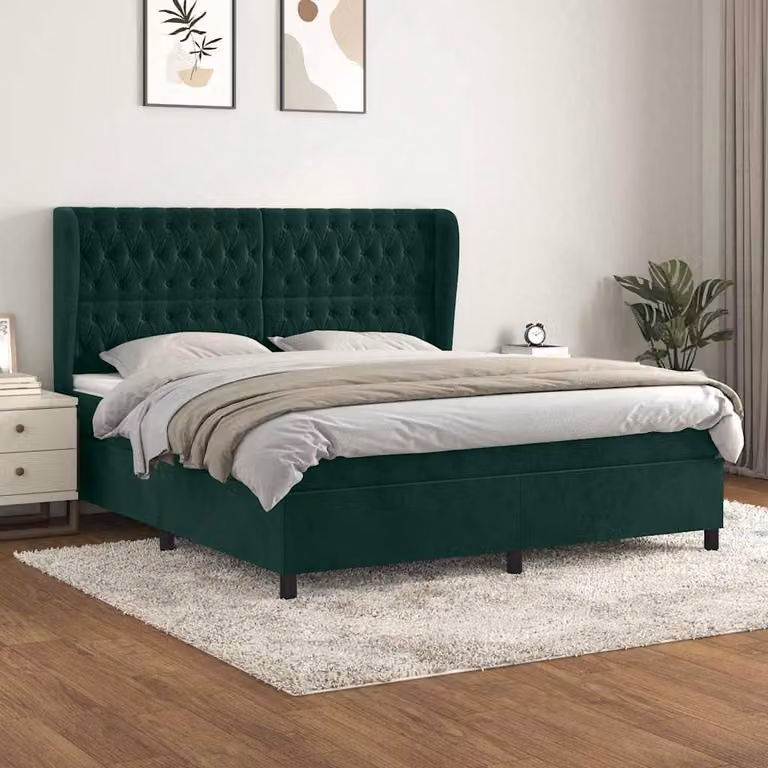 vidaXL Letto Ibrido con Giroletto a Molle e Materasso in Velluto Verde Scuro L/P/H: 180 x 200 x 128 cm