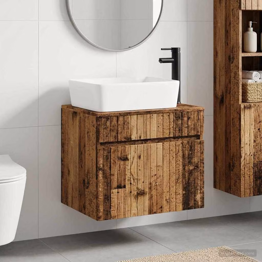 Set di mobili per il bagno vidaXL in legno marrone con cassetti e ante, design moderno a parete, L: 59,0 cm, P: 44,5 cm, H: 50,0 cm