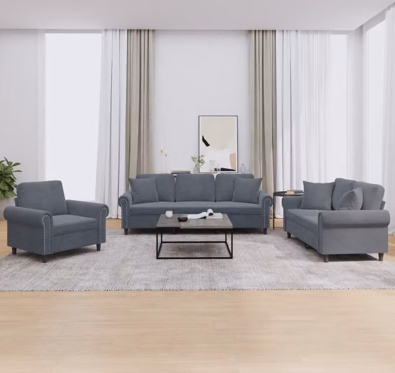 Maison Exclusive - Set divano a 3 pezzi con cuscini in velluto grigio scuro