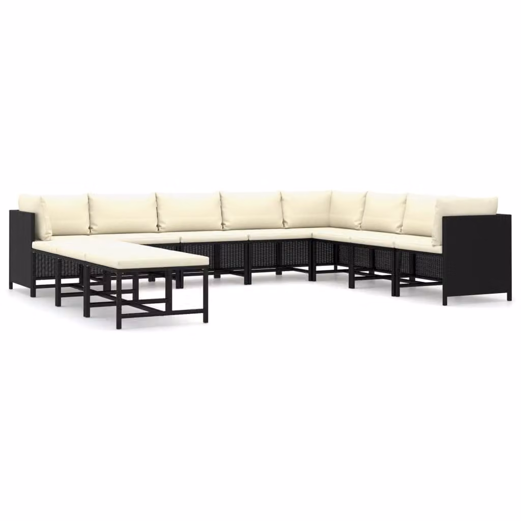 Set Divani da Giardino 11 pz con Cuscini in Polyrattan Nero