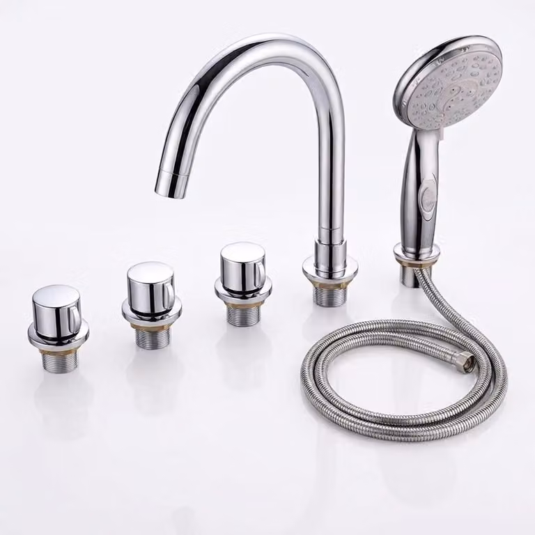 Mucola miscelatore per bordo vasca 5 fori set HandBraunse miscelatore per bordo vasca cascata argento miscelatore per vasca miscelatore per vasca