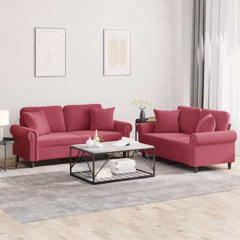 Maison Exclusive - Set divano a 2 posti con cuscini in velluto bordeaux