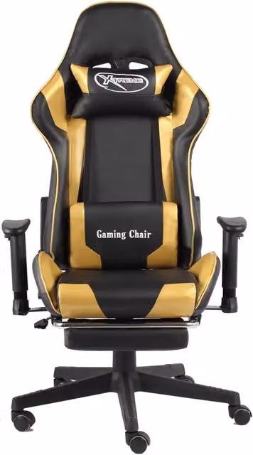 Sedia da Gaming vidaXL Girevole con Poggiapiedi e Riposagliezza, Colore Nero e Oro, in Pelle Sintetica