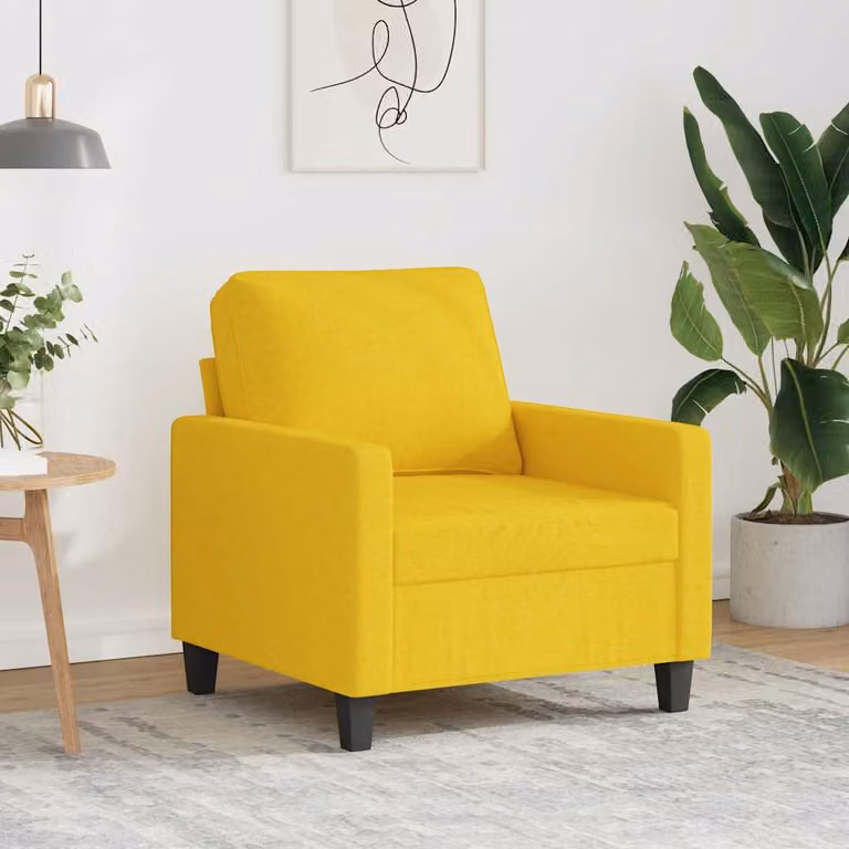 Poltrona moderna vidaXL in tessuto giallo con struttura in metallo e braccioli