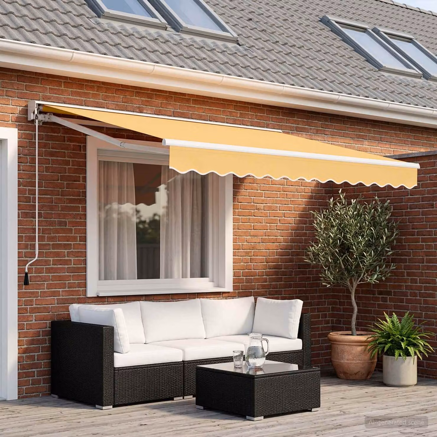 Tettuccio elettrico retrattile vidaXL in sabbia con bracci pieghevoli, struttura in alluminio e copertura in poliestere, L: 4,5 m x P: 3,5 m