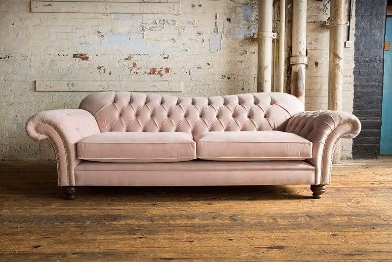 Design Sofa 3 Sitzer Couch Chesterfield Polster Sitz Garnitur Leder Rosa