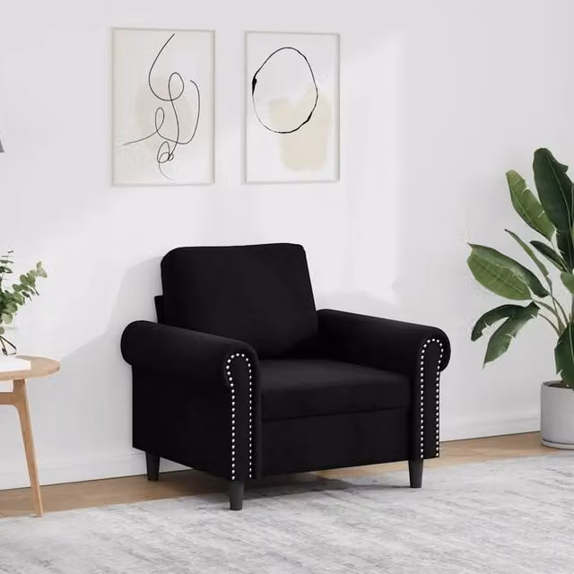 Poltrona moderna in velluto nero con struttura in metallo e braccioli 661640 – 1