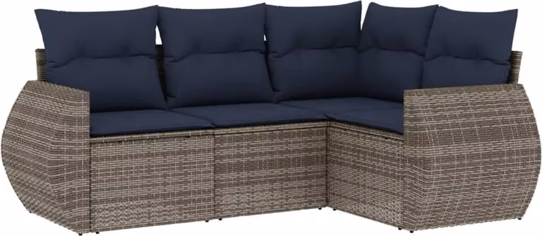 Set Divani da Giardino 4 pz con Cuscini Grigio in Polyrattan