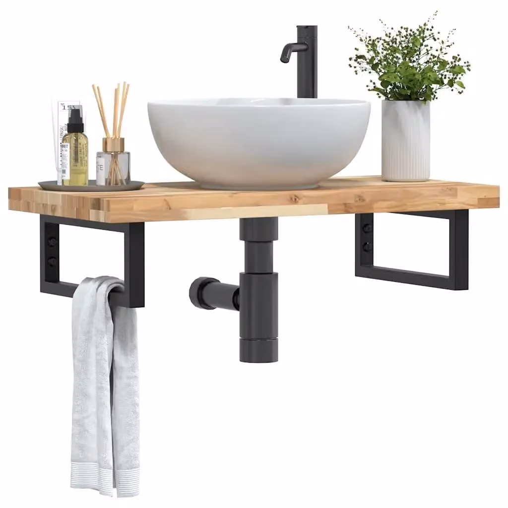 Ripiano a parete per lavabo DESIGN IN in acciaio nero e legno di acacia marrone