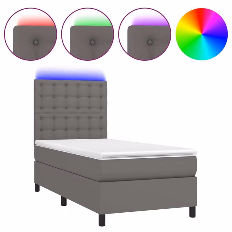 Giroletto Molle con Materasso e LED Grigio 80x200cm Pelle finta