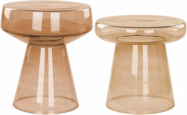 Set di 2 Tavoli da caffè in vetro trasparente marrone dorato moderno di forma ovale design moderno contemporaneo