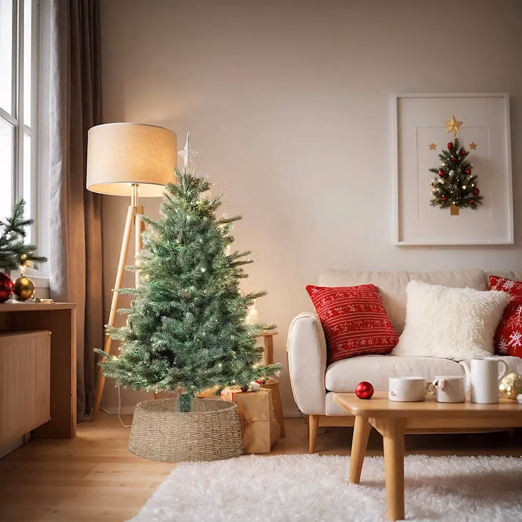 vidaXL Collare per Albero di Natale Rotondo Naturale 75 x 75 x 25 cm