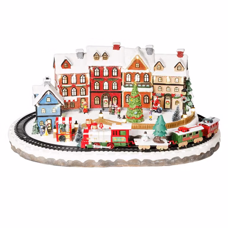 Villaggio Natalizio La Città del Natale Luminoso con Trenino e Musica Vestiamo Casa Multicolore H 30 x L 62 x P 45 cm