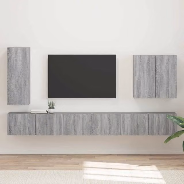 Set di Mobiletto da TV a Parete 6 pz Grigio Sonoma 3408949