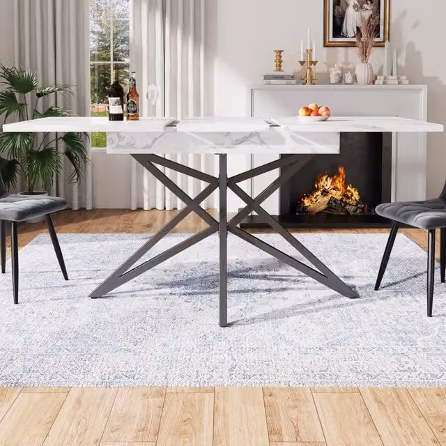 Tavolo da pranzo allungabile REDOM moderno in MDF laccato bianco e metallo L/P/H: 120/160 x 80 x 76 cm – 1