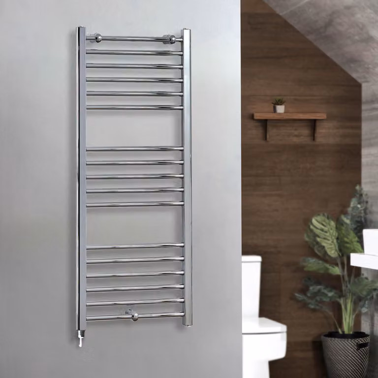 Scaldasalviette Elettrico Diritto Cromato - 1200mm x 500mm  - con Elemento Semplice con Presa Elettrica - Kent - ECOSO by Hudson Reed