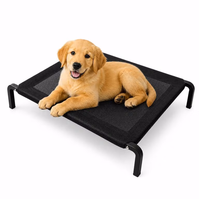 Lettino Rialzato per Cani 90x60x15cm, Brandina Traspirante e Pieghevole, Nero