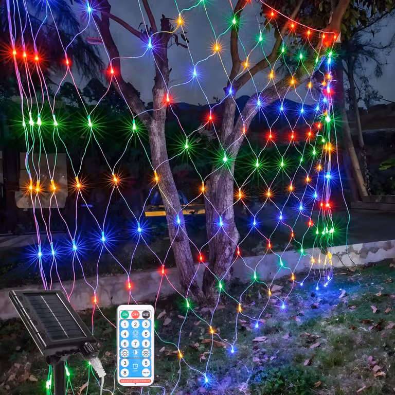 Clanmacy Solar Fairy Lights 3M x 2M Tenda di luci fatate con telecomando Timer Festa di Natale Decorazione giardino colorato