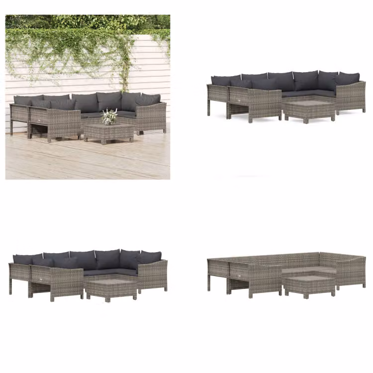 vidaXL Set salotto da giardino 7 pezzi con cuscini in poly rattan grigio - Set salotto da giardino - Set salotto da giardino - Set arredamento da giardino