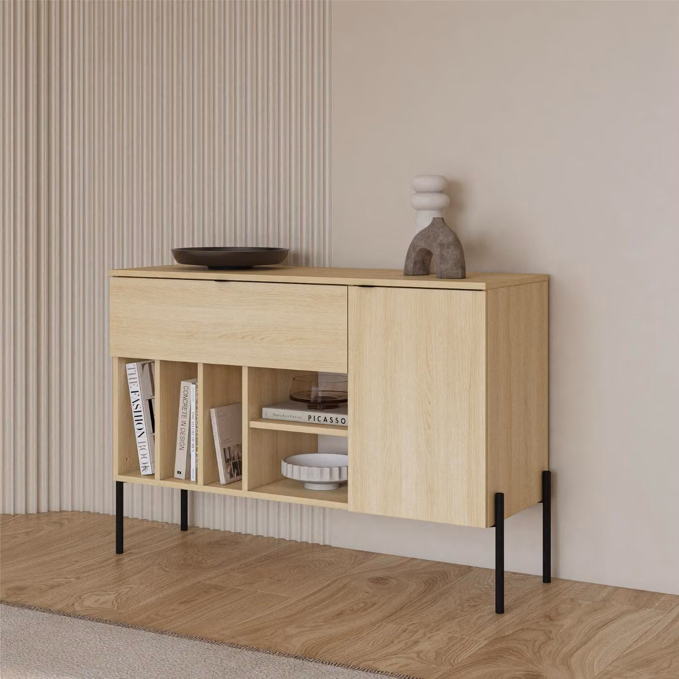 Cassettiera stretta combinata JAMIE - rovere